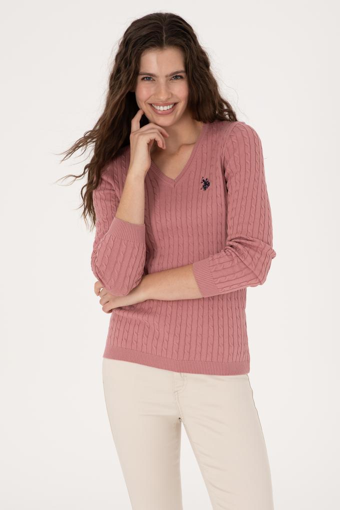 Kadın Orkide V Yaka Basic Kazak