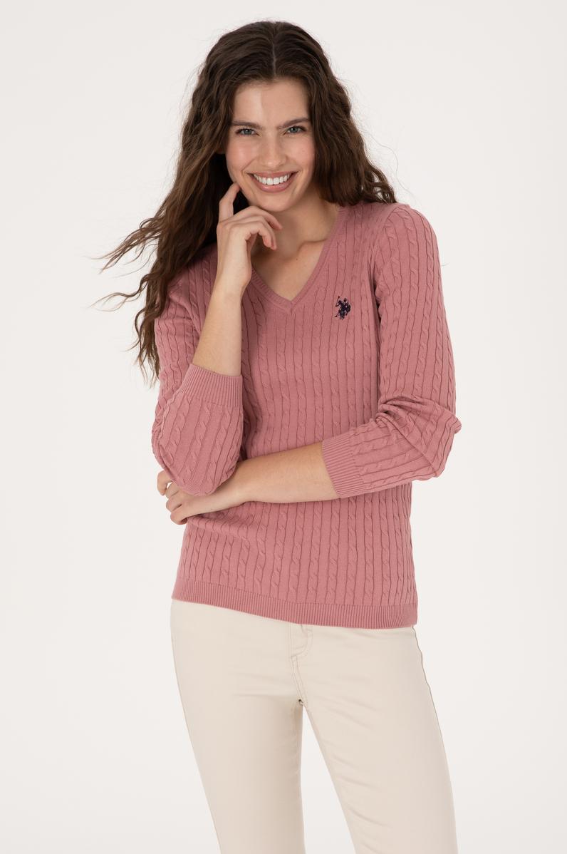 Kadın Orkide V Yaka Basic Kazak