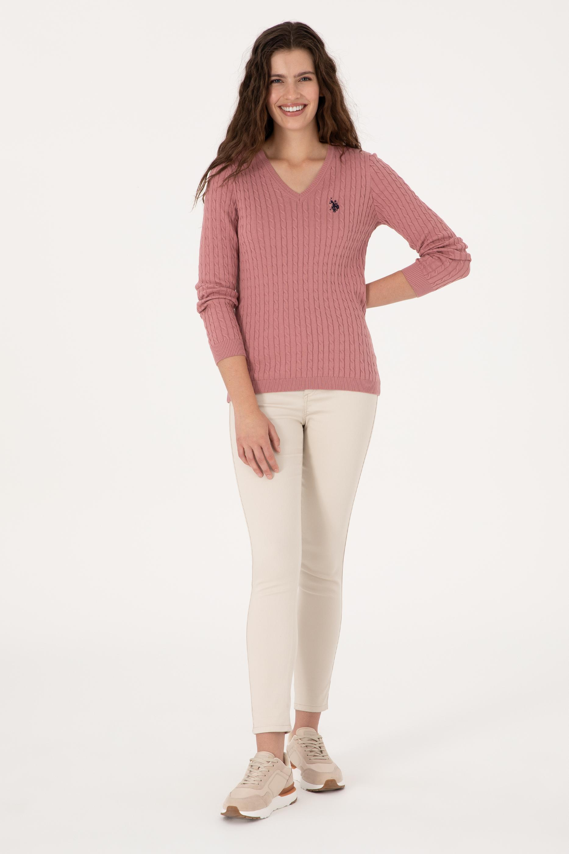 Kadın Orkide V Yaka Basic Kazak