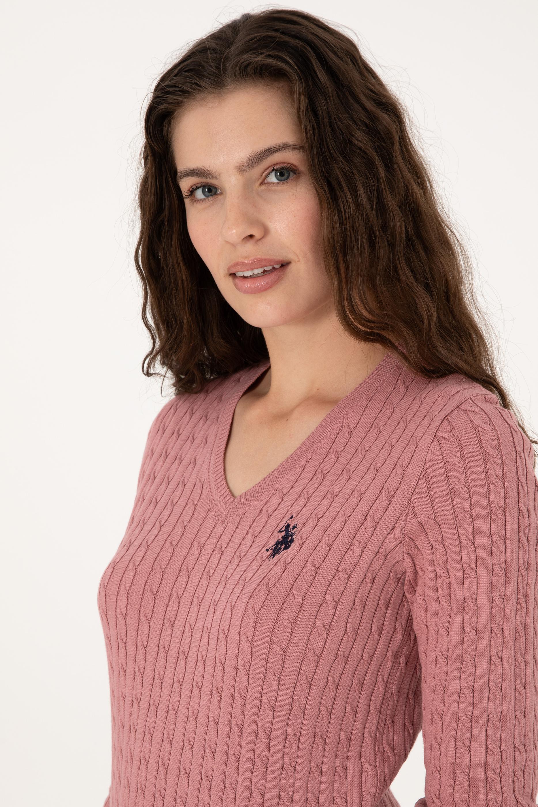 Kadın Orkide V Yaka Basic Kazak