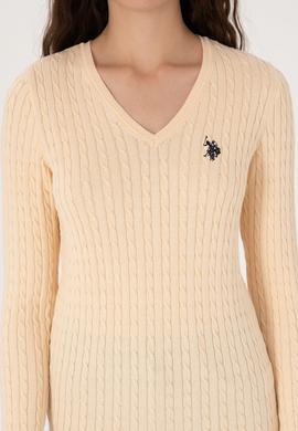 Kadın Yavruağzı V yaka Basic Kazak - 50313625075