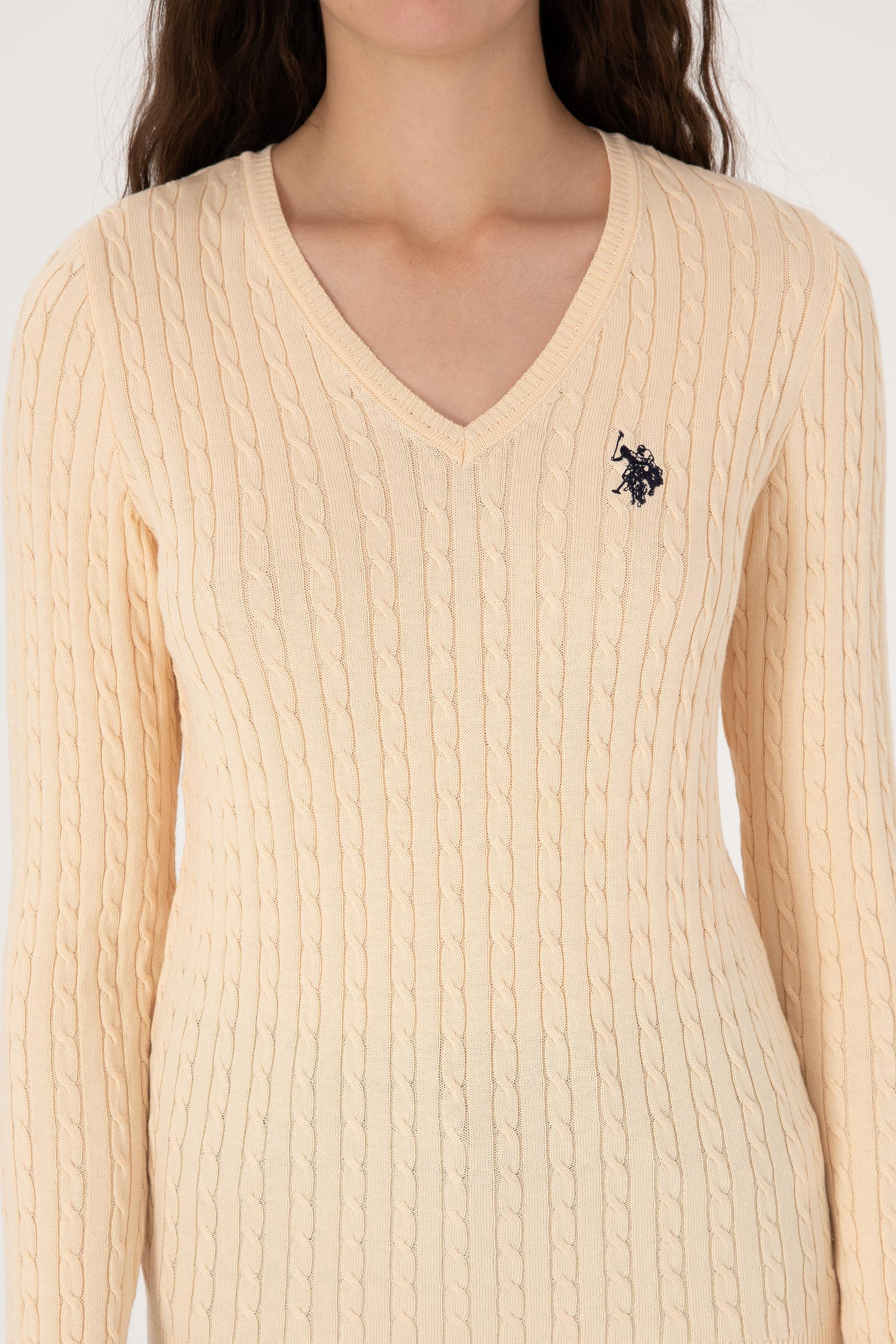 Kadın Yavruağzı V yaka Basic Kazak