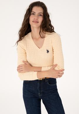 Kadın Yavruağzı V yaka Basic Kazak - 50313625075