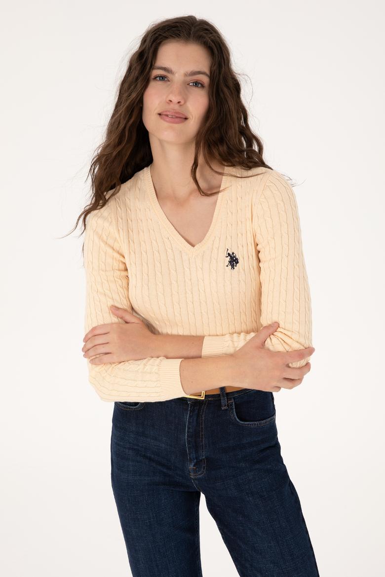 Kadın Yavruağzı V yaka Basic Kazak