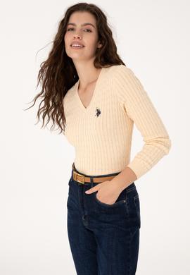 Kadın Yavruağzı V yaka Basic Kazak - 50313625075