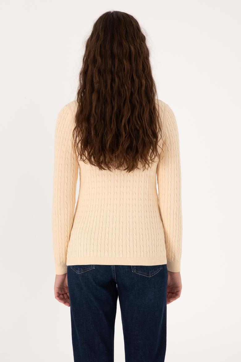 Kadın Yavruağzı V yaka Basic Kazak - 50313625075