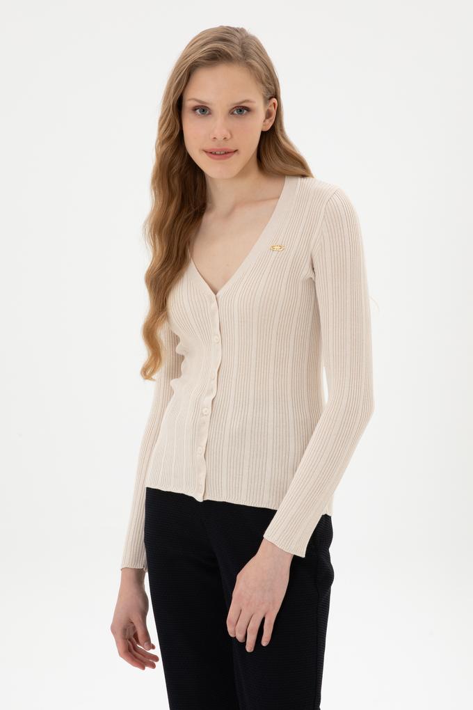 Kadın Krem Basic Triko Hırka