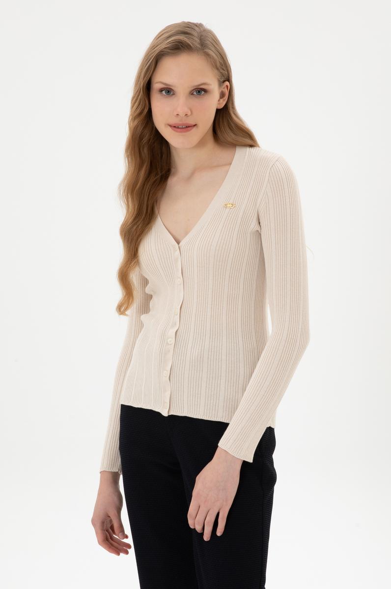 Kadın Krem Basic Triko Hırka