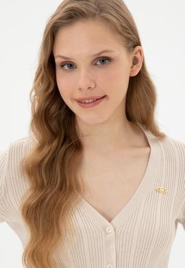 Kadın Krem Basic Triko Hırka - 50313580038