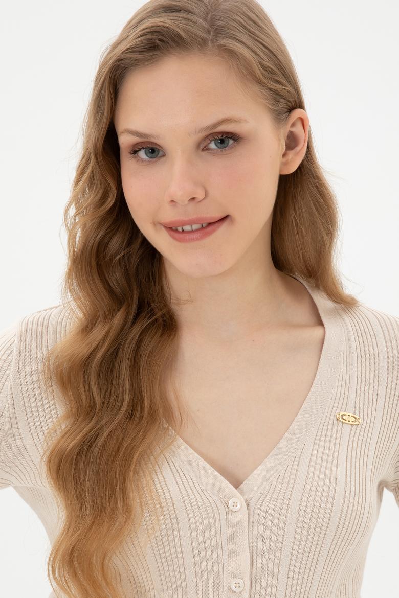 Kadın Krem Basic Triko Hırka - 50313580038