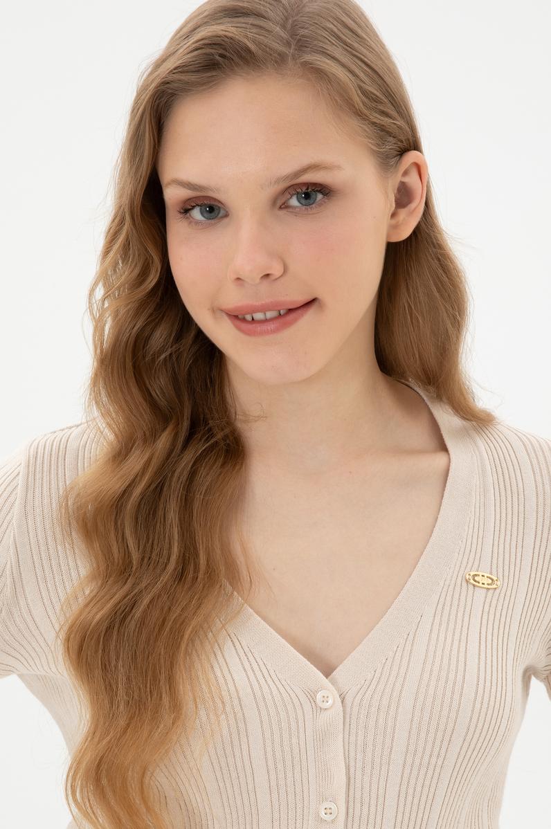 Kadın Krem Basic Triko Hırka