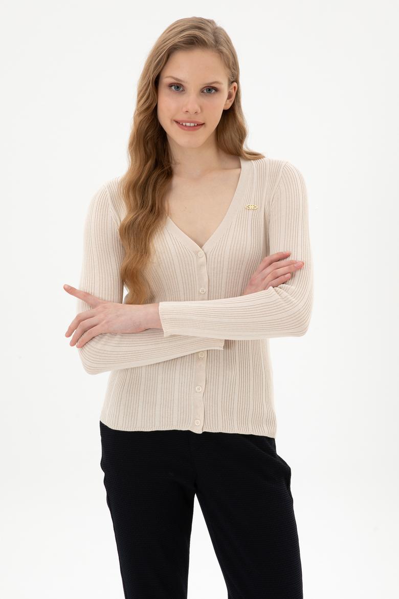 Kadın Krem Basic Triko Hırka - 50313580038