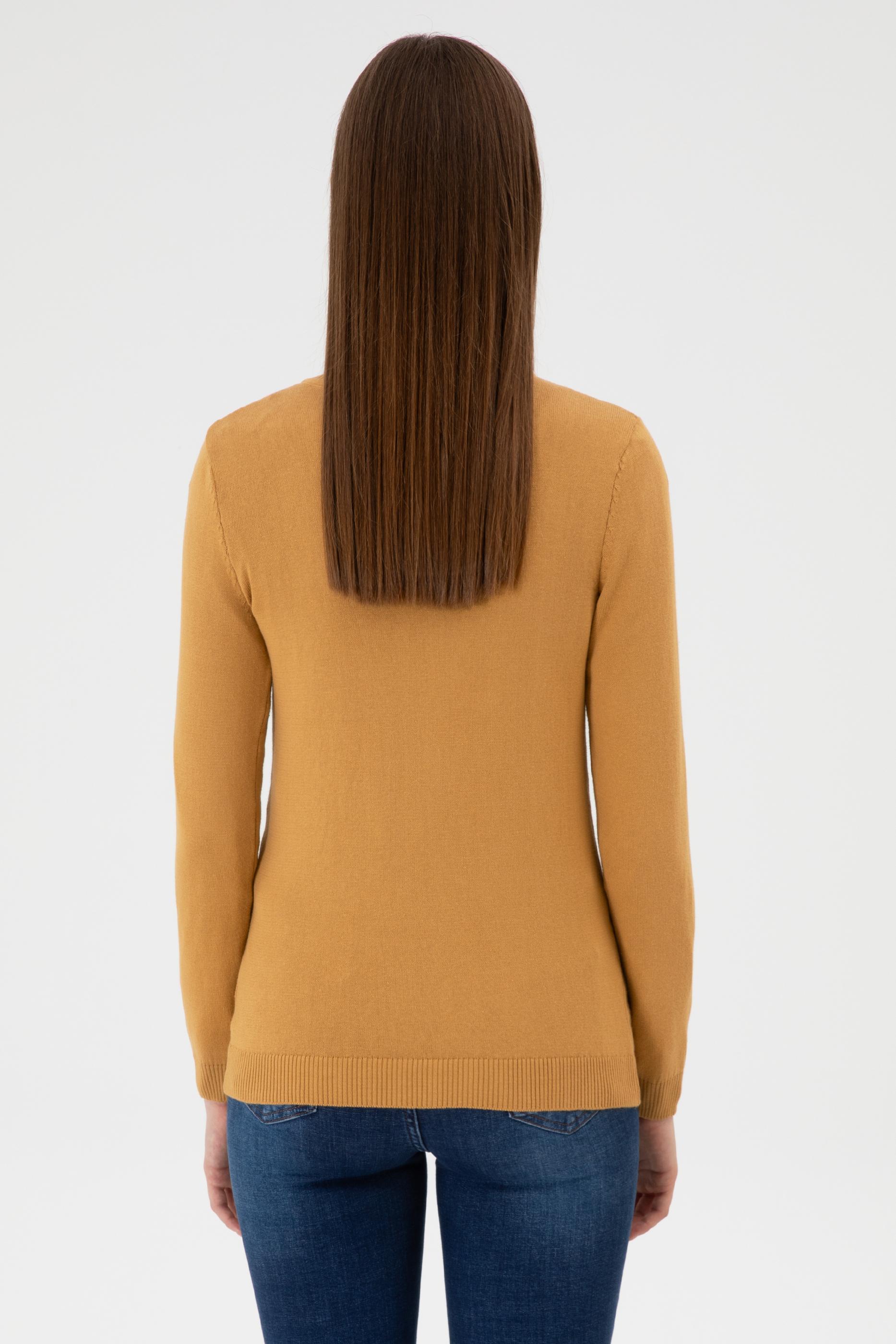 Kadın Camel V Yaka Basic Kazak