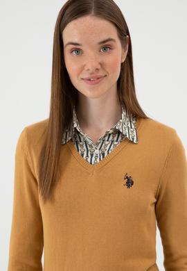 Kadın Camel V Yaka Basic Kazak - 50313590125