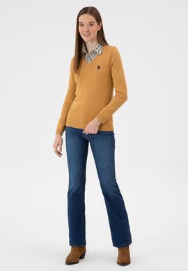 Kadın Camel V Yaka Basic Kazak - 50313590125