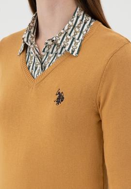 Kadın Camel V Yaka Basic Kazak - 50313590125