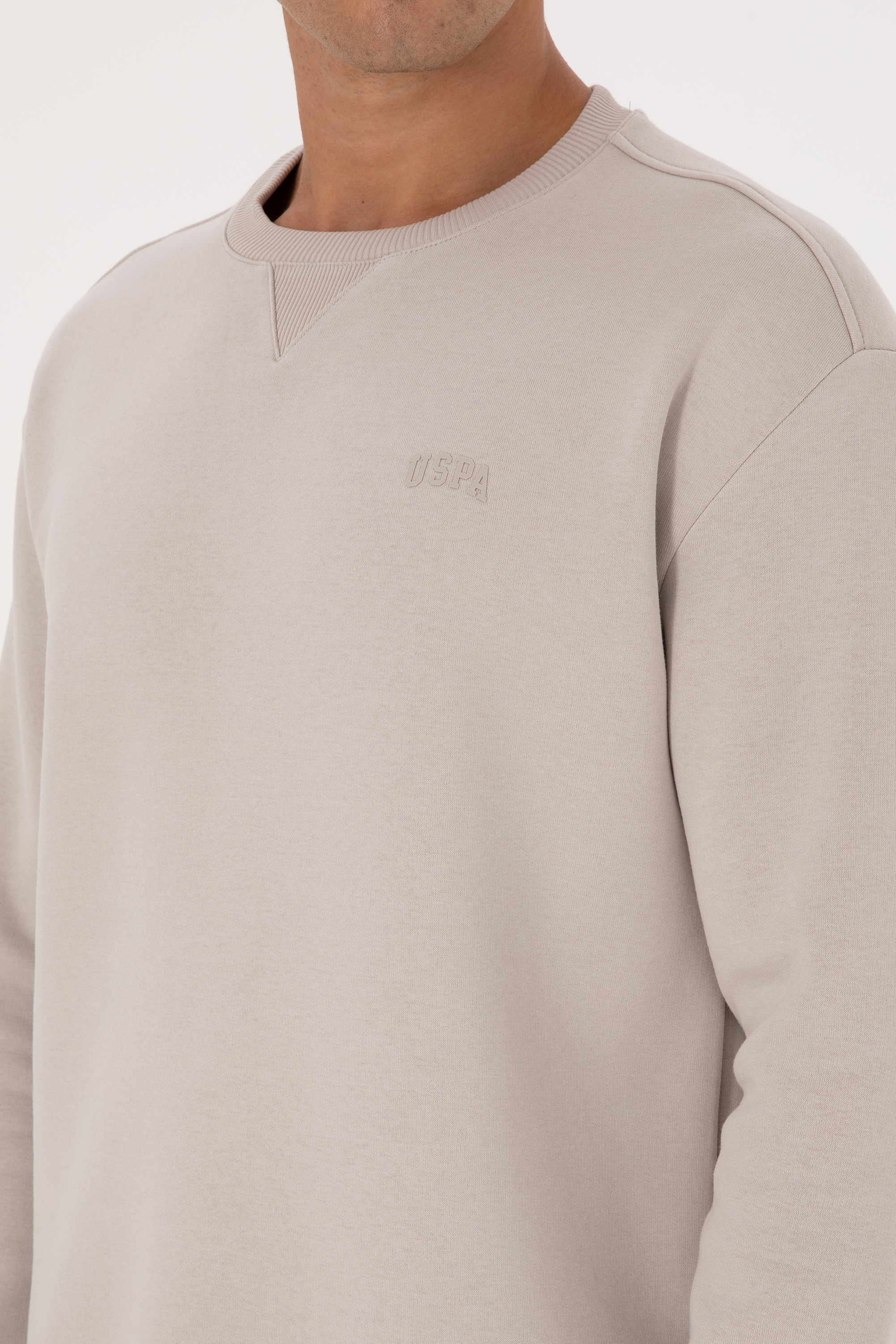 Erkek Comfort Fit Bisiklet Yaka Şardonlu Taş Basic Sweatshirt - Image 7