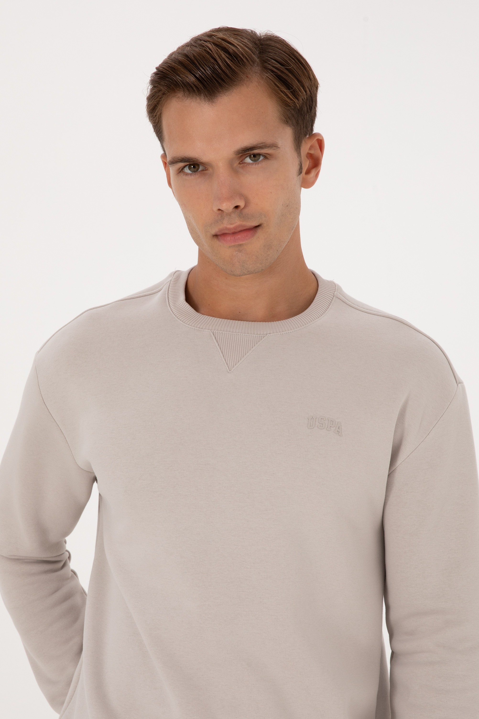 Erkek Comfort Fit Bisiklet Yaka Şardonlu Taş Basic Sweatshirt - Image 2