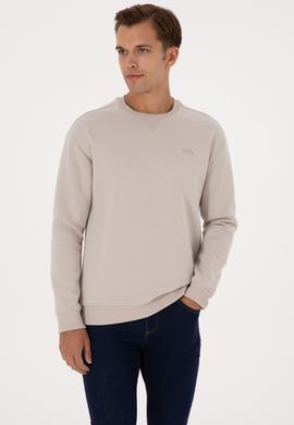 Erkek Comfort Fit Bisiklet Yaka Şardonlu Taş Basic Sweatshirt - 50313757046