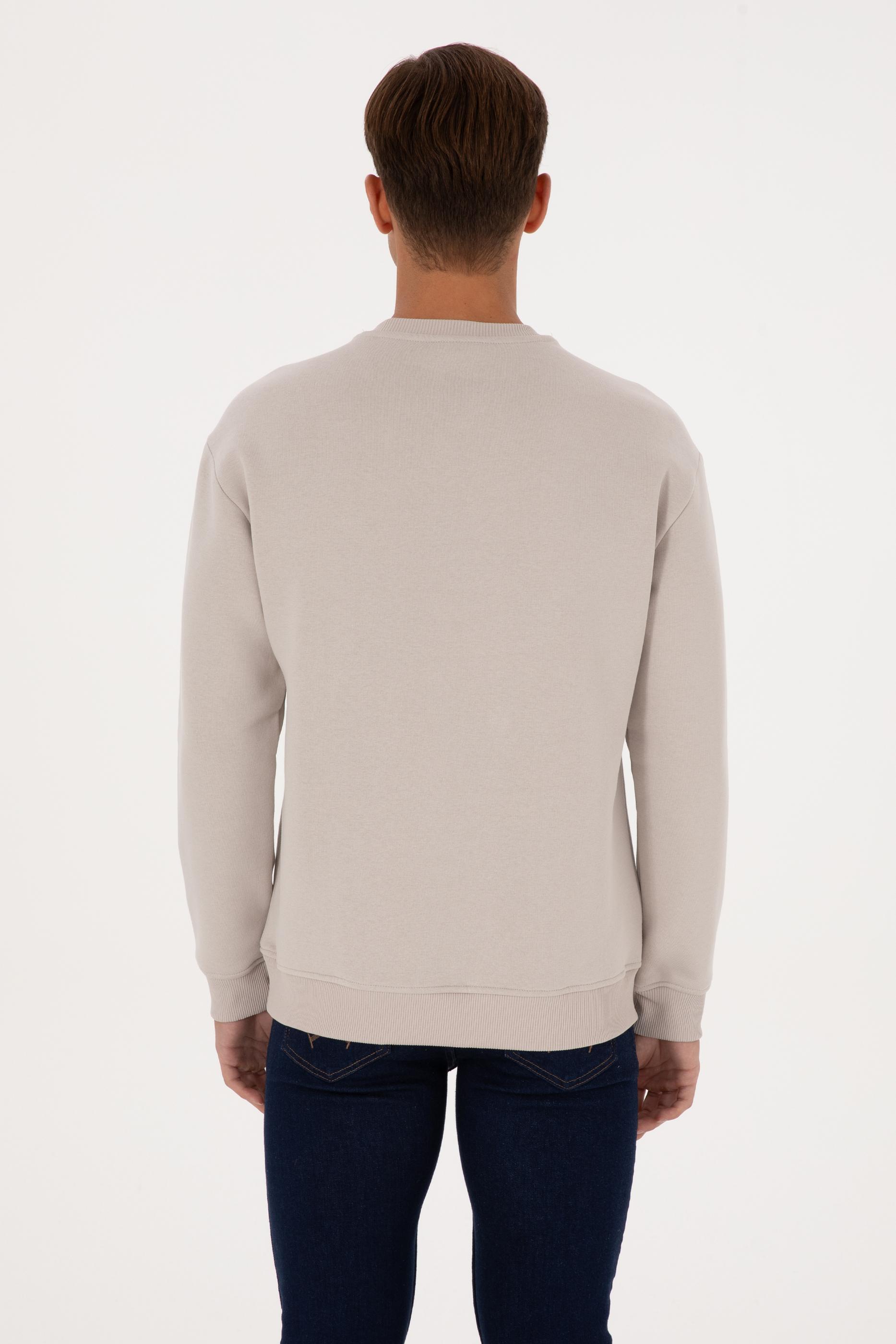 Erkek Comfort Fit Bisiklet Yaka Şardonlu Taş Basic Sweatshirt