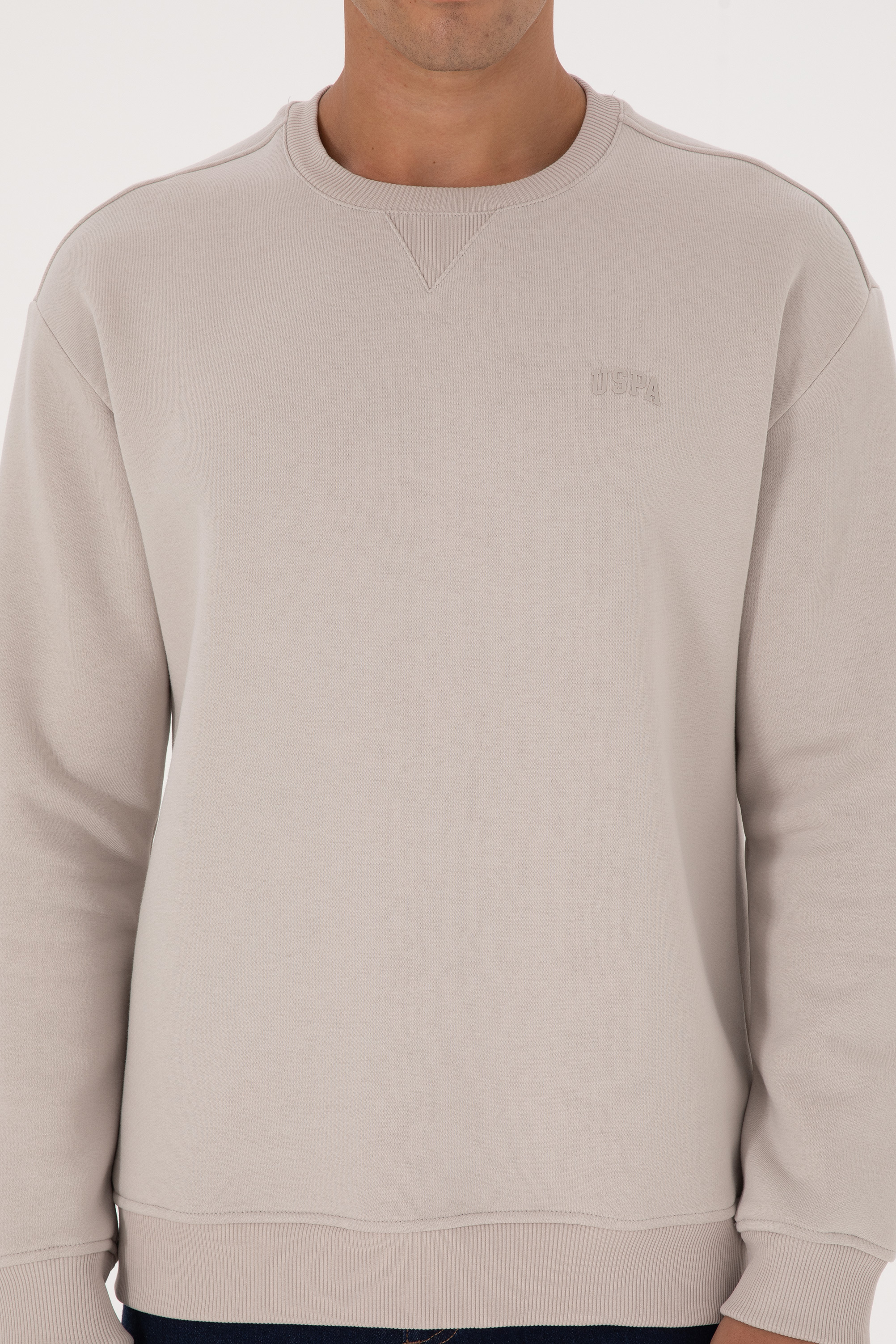Erkek Comfort Fit Bisiklet Yaka Şardonlu Taş Basic Sweatshirt - Image 6