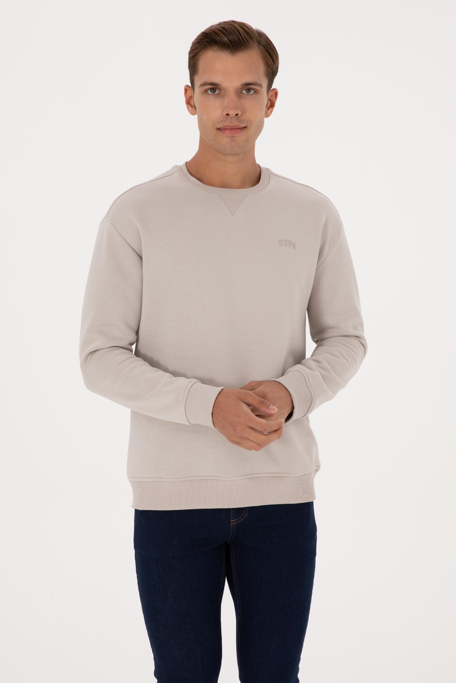 Erkek Comfort Fit Bisiklet Yaka Şardonlu Taş Basic Sweatshirt