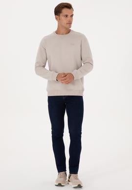 Erkek Comfort Fit Bisiklet Yaka Şardonlu Taş Basic Sweatshirt - 50313757046