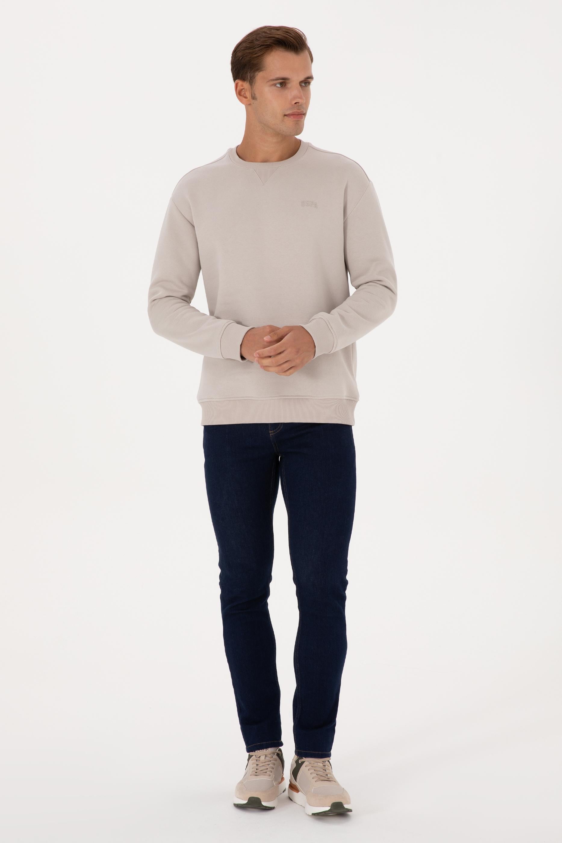 Erkek Comfort Fit Bisiklet Yaka Şardonlu Taş Basic Sweatshirt