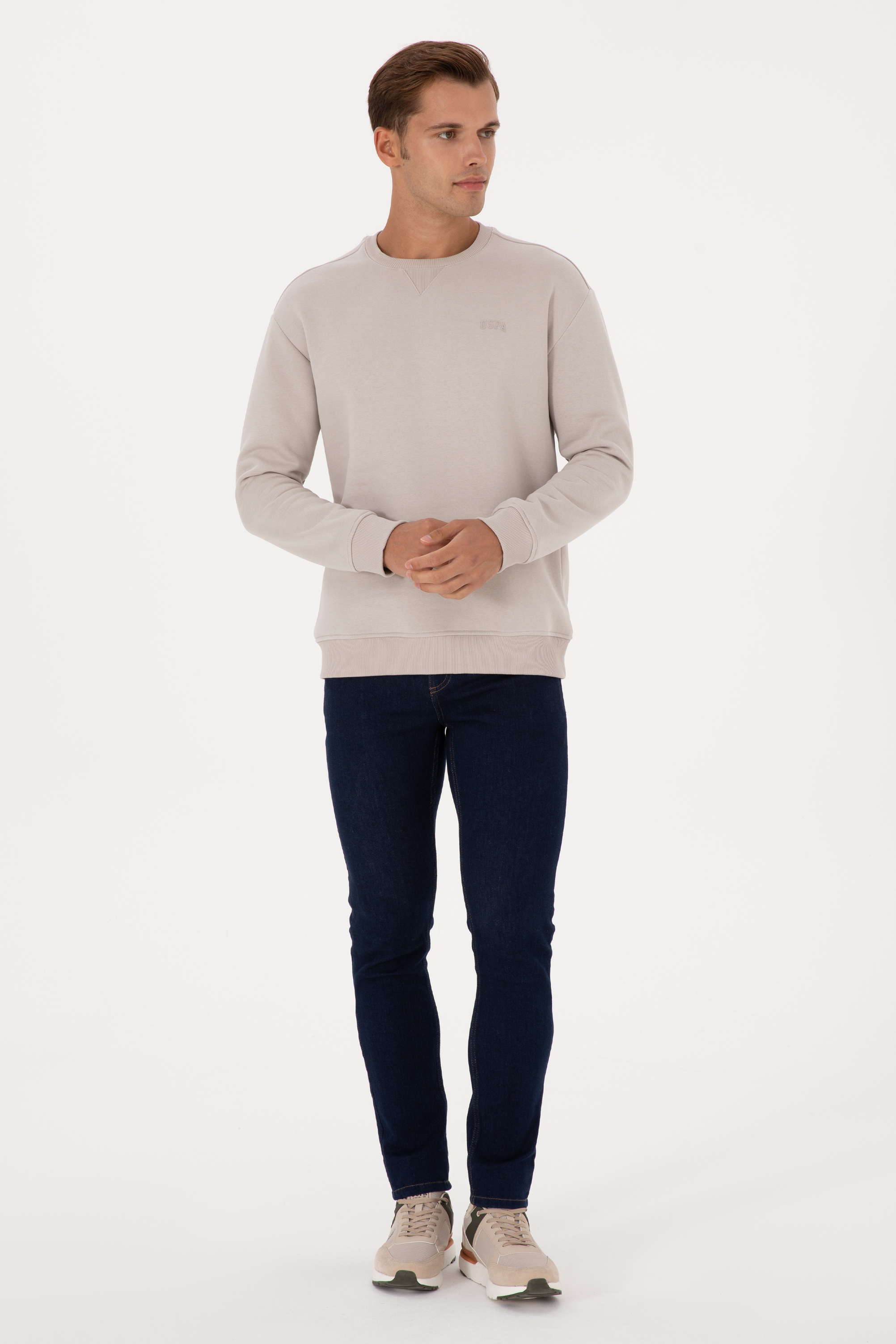 Erkek Comfort Fit Bisiklet Yaka Şardonlu Taş Basic Sweatshirt - Image 4