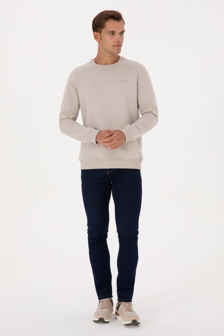 Erkek Comfort Fit Bisiklet Yaka Şardonlu Taş Basic Sweatshirt - 50313757046