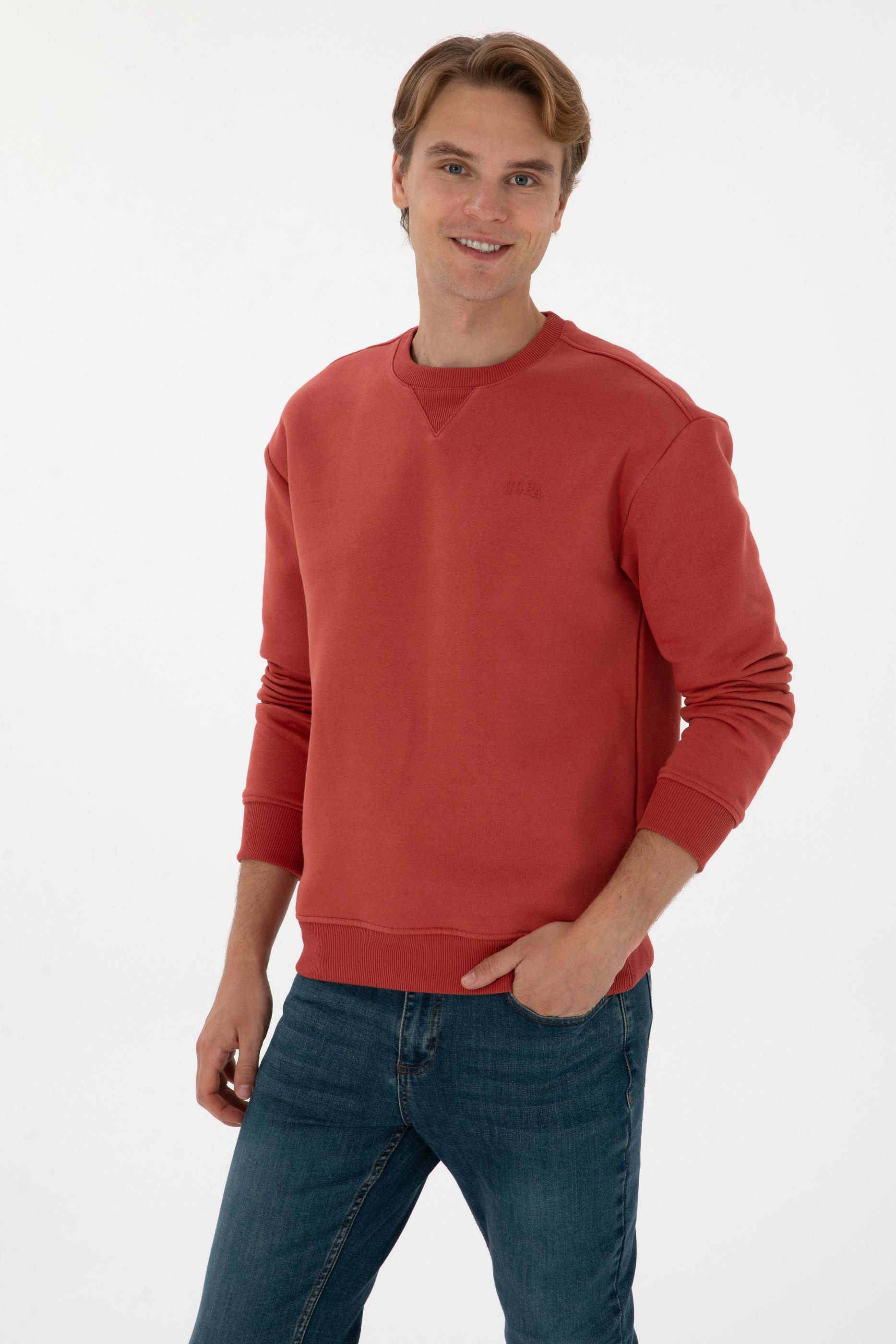 Erkek Comfort Fit Bisiklet Yaka Şardonlu Gül Kurusu Basic Sweatshirt