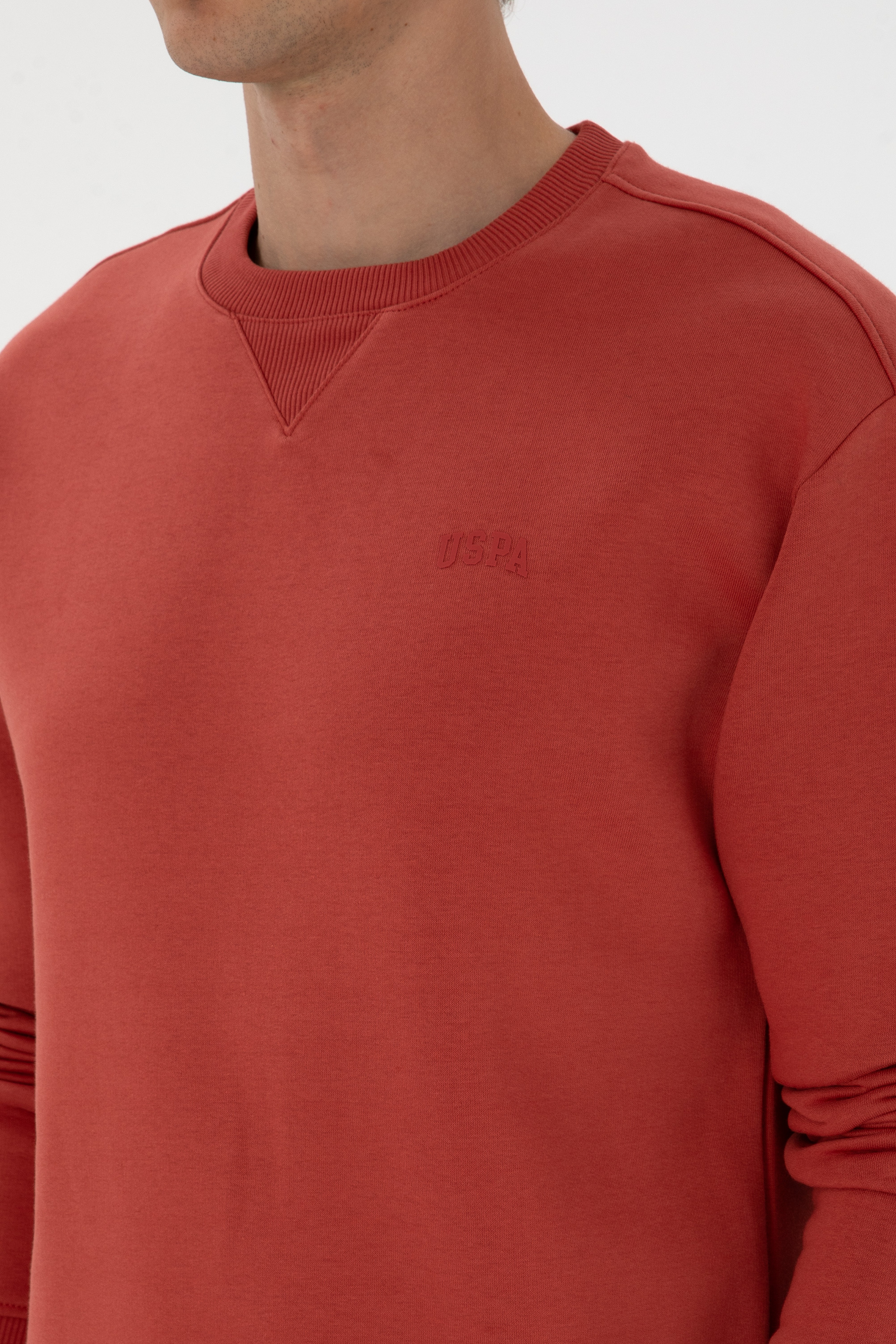 Erkek Comfort Fit Bisiklet Yaka Şardonlu Gül Kurusu Basic Sweatshirt - Image 7