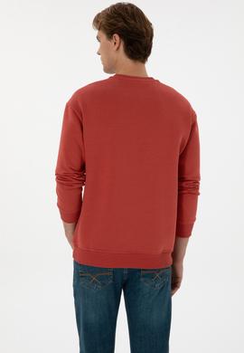 Erkek Comfort Fit Bisiklet Yaka Şardonlu Gül Kurusu Basic Sweatshirt - 50313757218