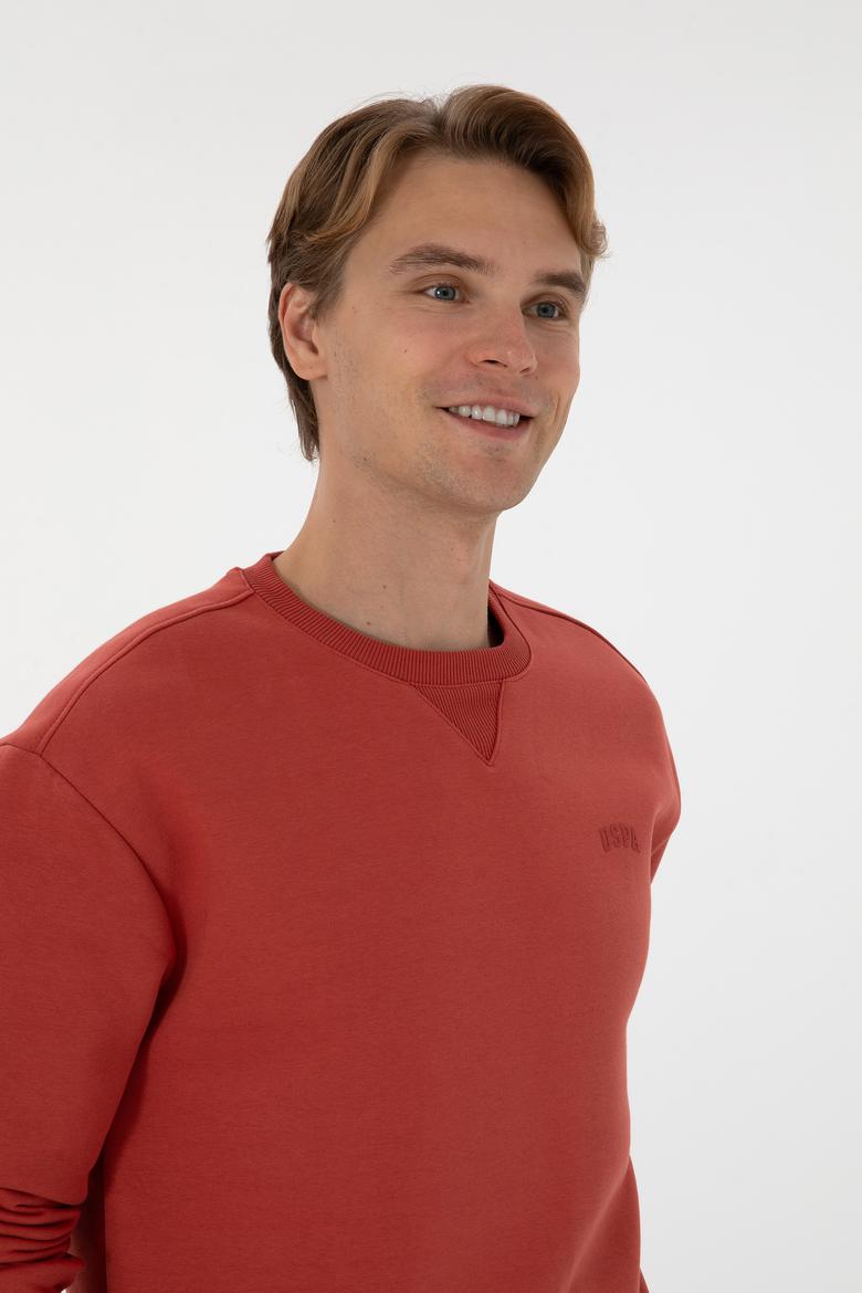 Erkek Comfort Fit Bisiklet Yaka Şardonlu Gül Kurusu Basic Sweatshirt - 50313757218