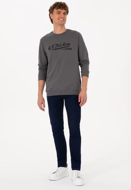 Erkek Bisiklet Yaka Regular Fit Gri İnce Sweatshirt - 50316315019