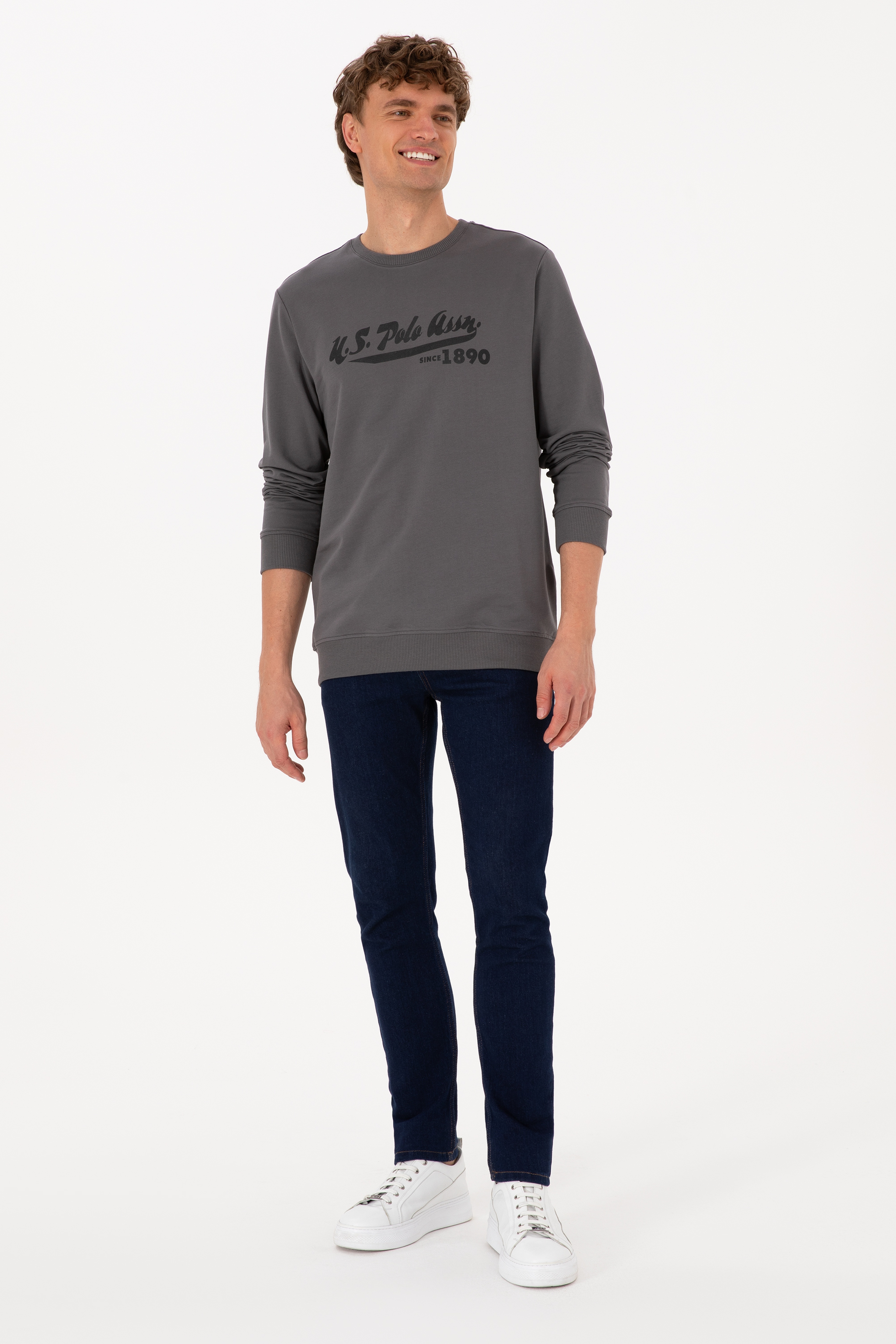 Erkek Bisiklet Yaka Regular Fit Gri İnce Sweatshirt