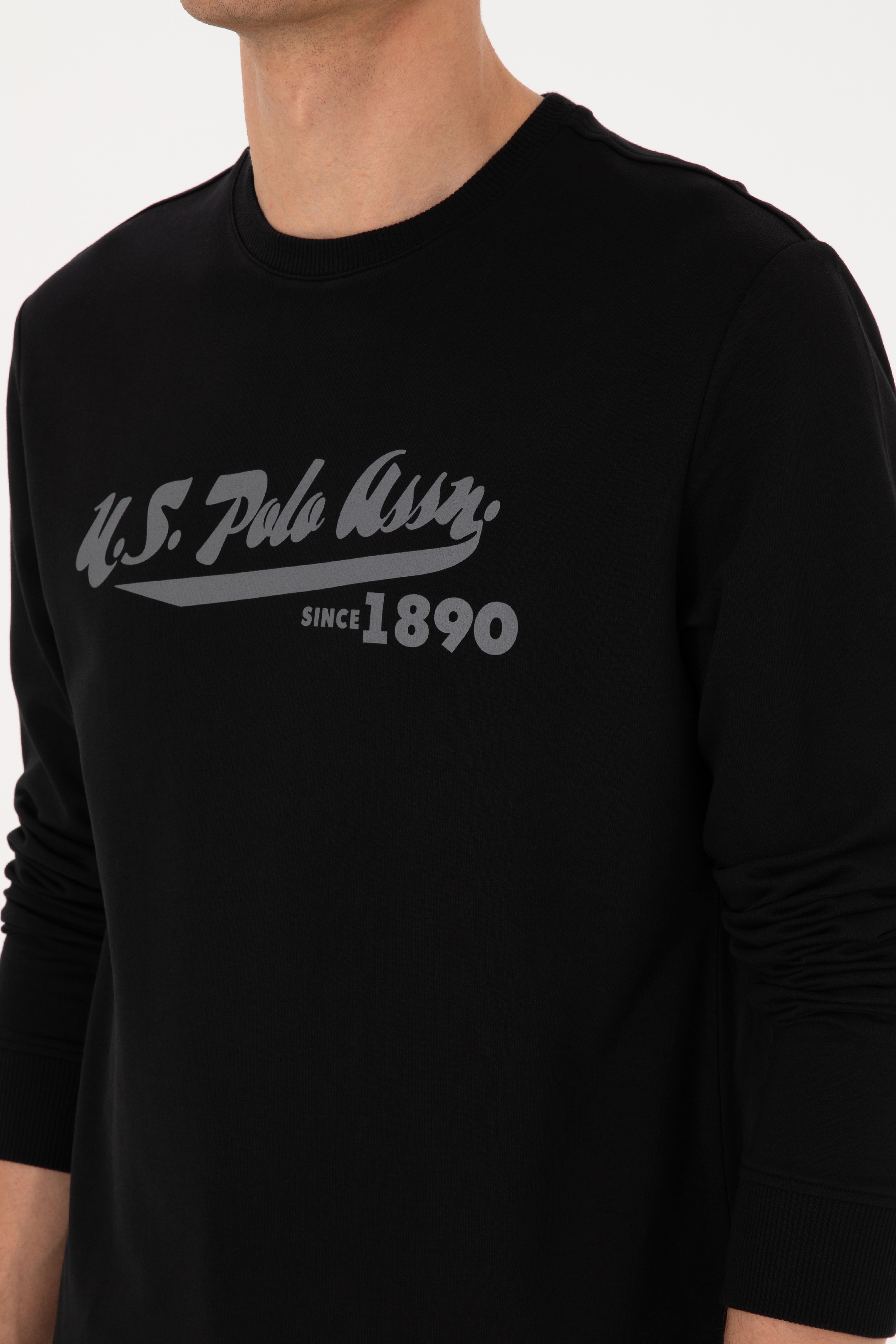 Erkek Bisiklet Yaka Regular Fit Siyah İnce Sweatshirt - Image 7