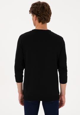 Erkek Bisiklet Yaka Regular Fit Siyah İnce Sweatshirt - 50316315046