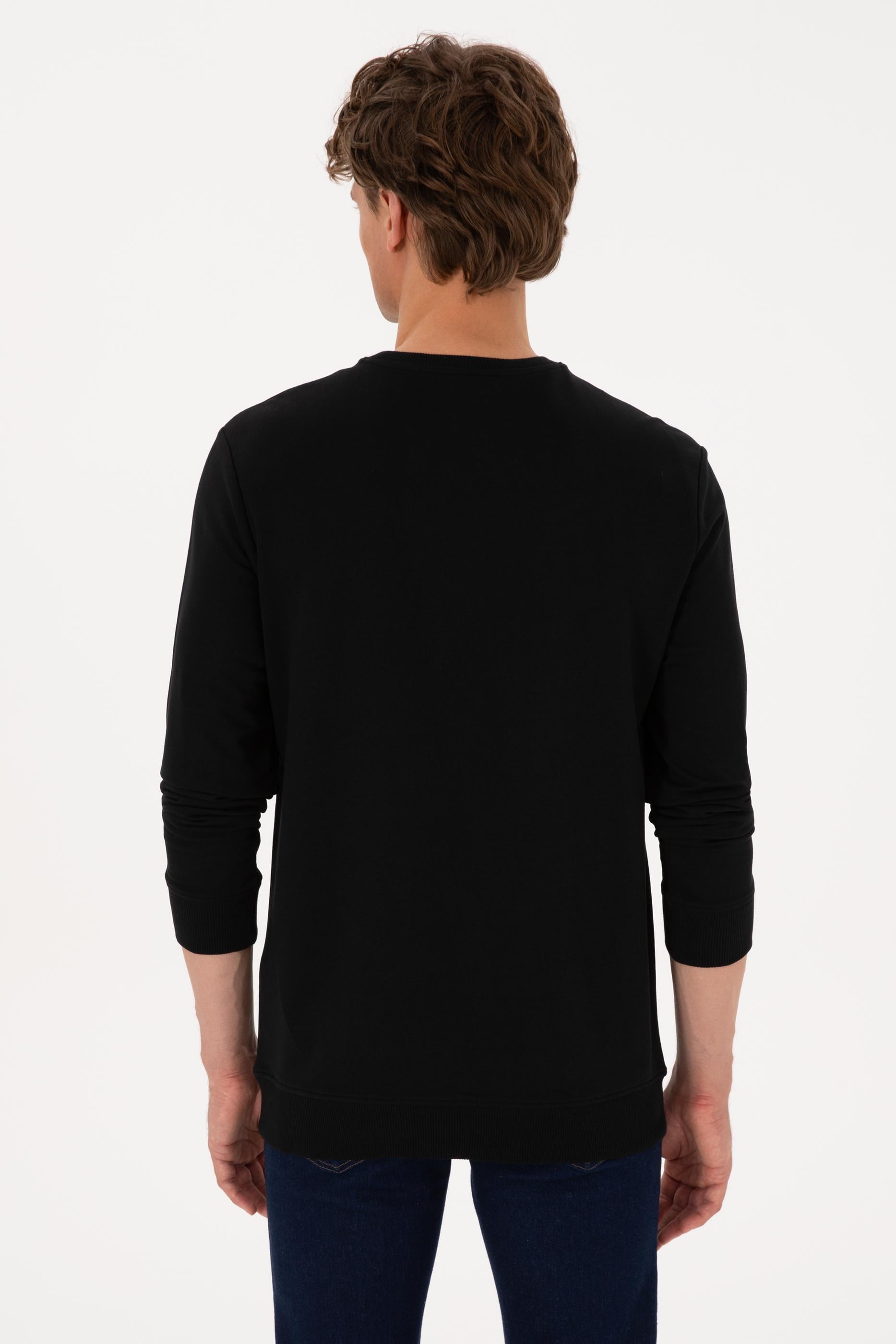 Erkek Bisiklet Yaka Regular Fit Siyah İnce Sweatshirt