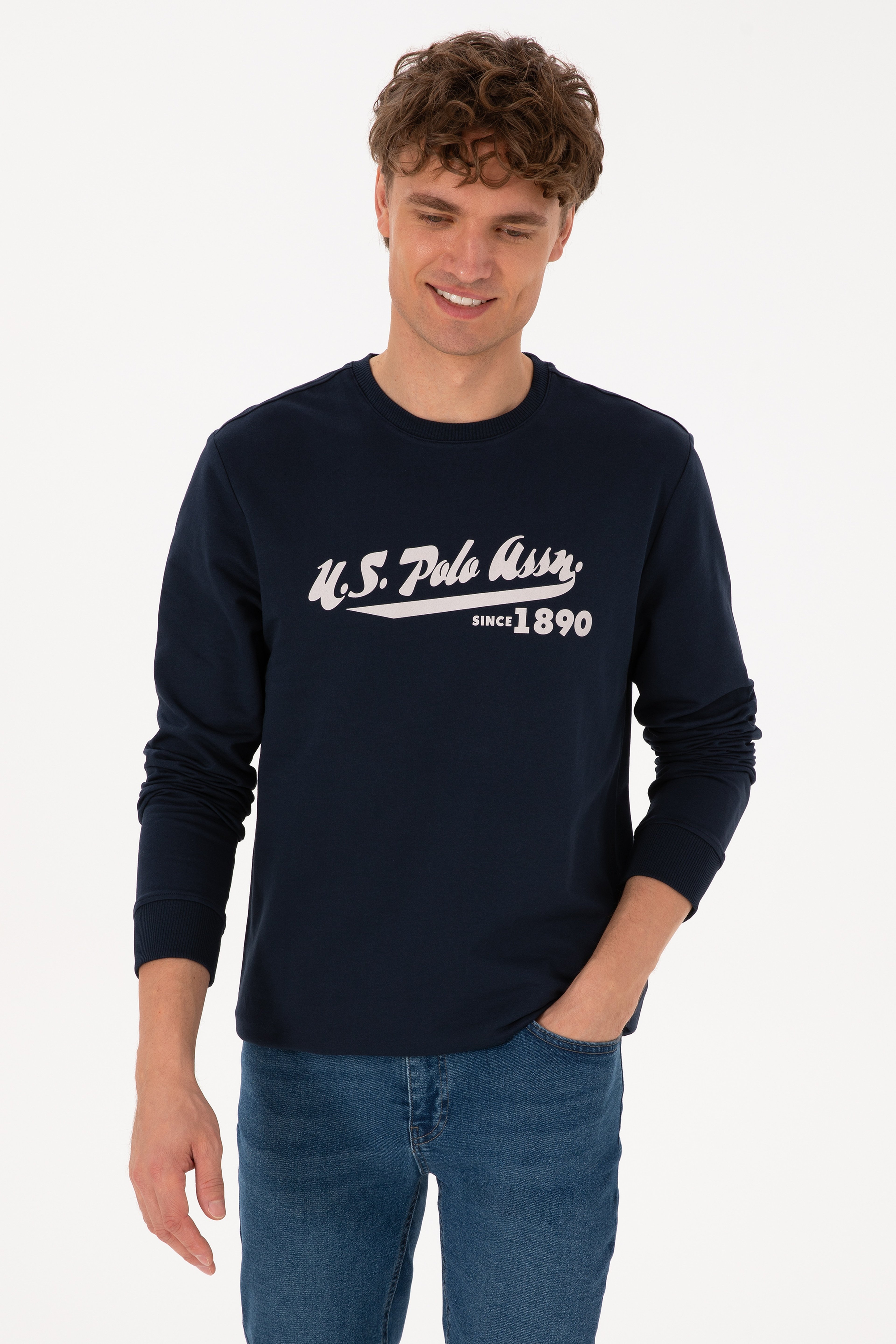 Erkek Bisiklet Yaka Regular Fit Lacivert İnce Sweatshirt