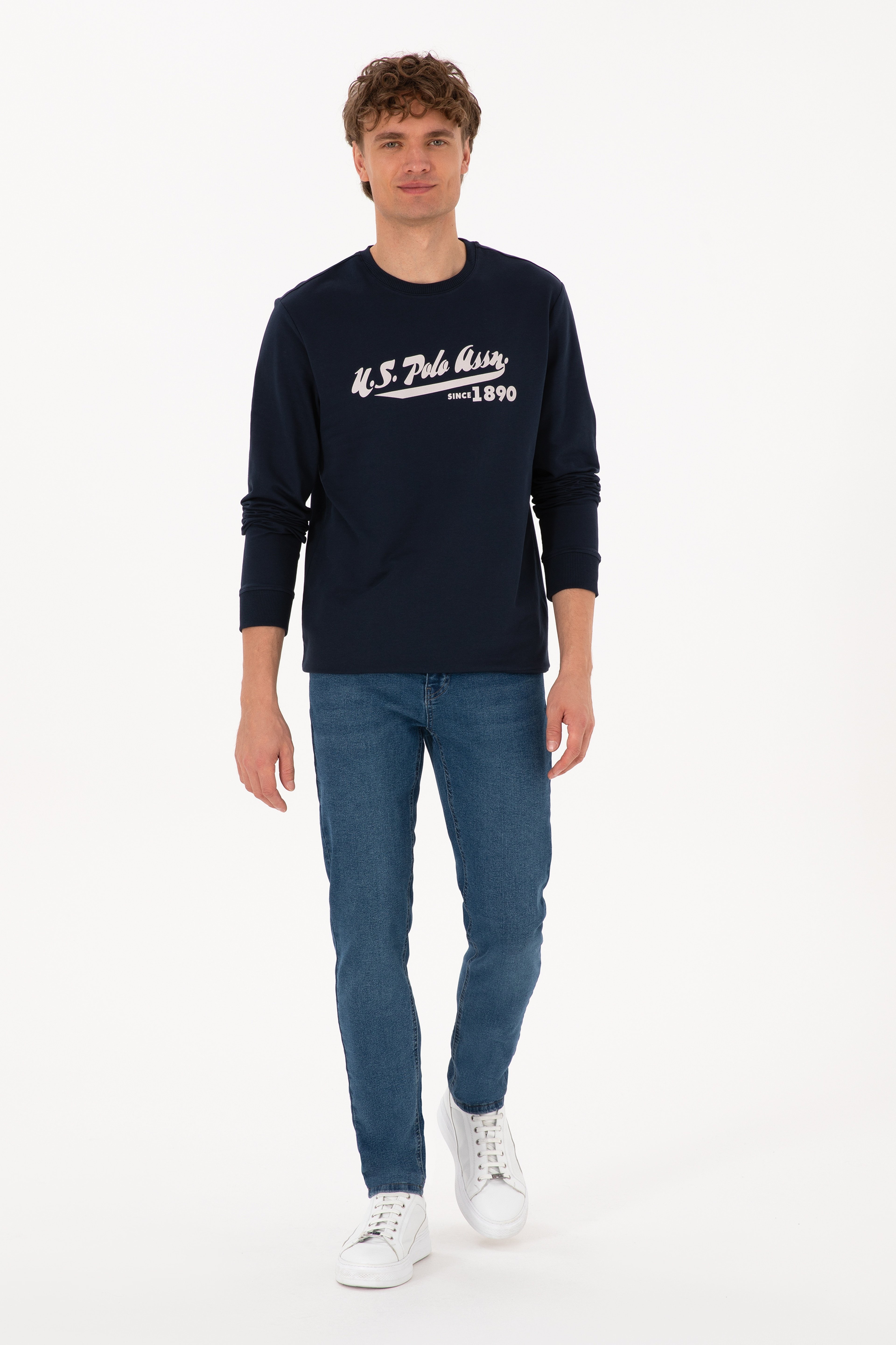 Erkek Bisiklet Yaka Regular Fit Lacivert İnce Sweatshirt - Image 4