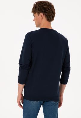 Erkek Bisiklet Yaka Regular Fit Lacivert İnce Sweatshirt - 50316315036