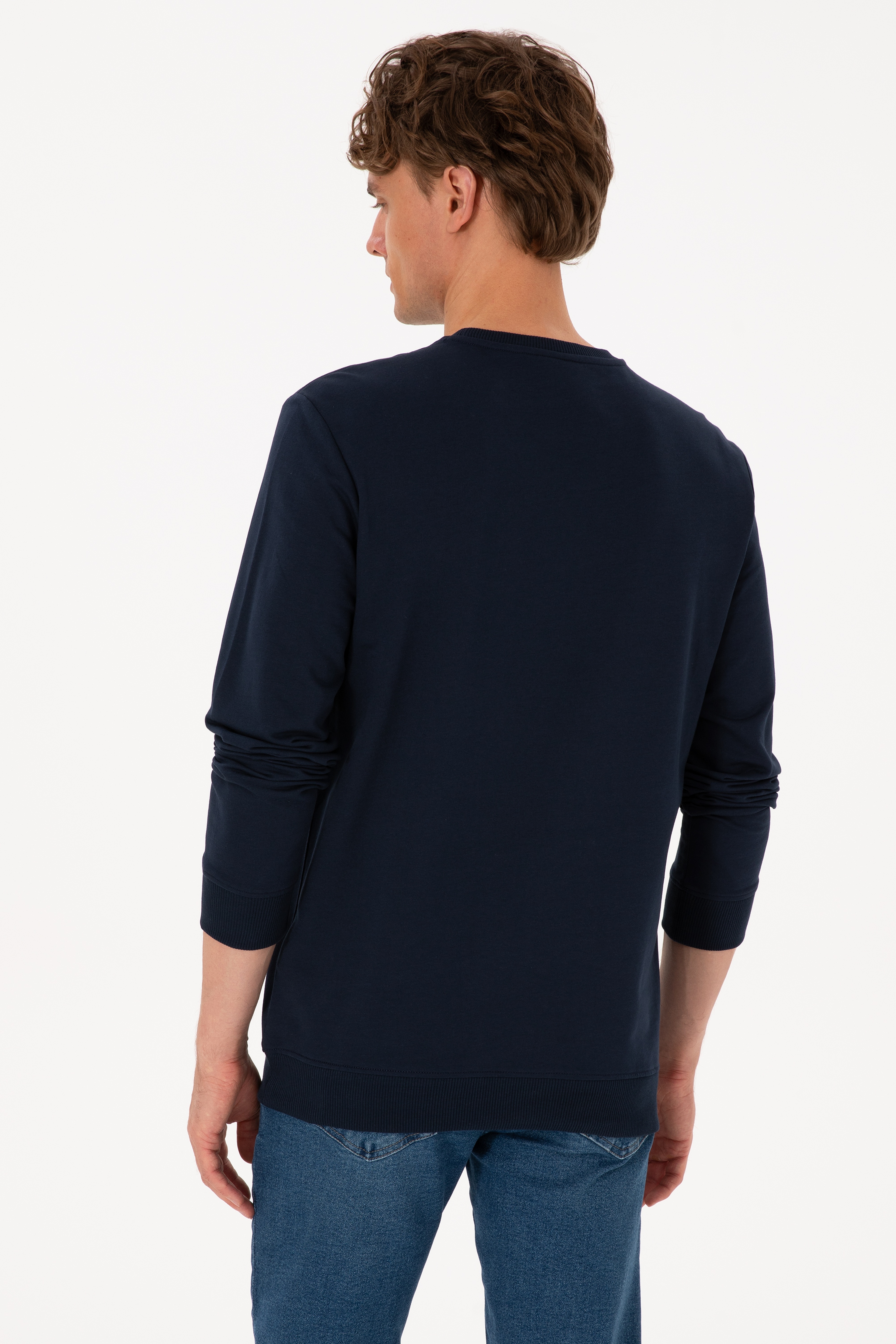 Erkek Bisiklet Yaka Regular Fit Lacivert İnce Sweatshirt - Image 5