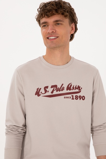 Erkek Bisiklet Yaka Regular Fit Taş İnce Sweatshirt