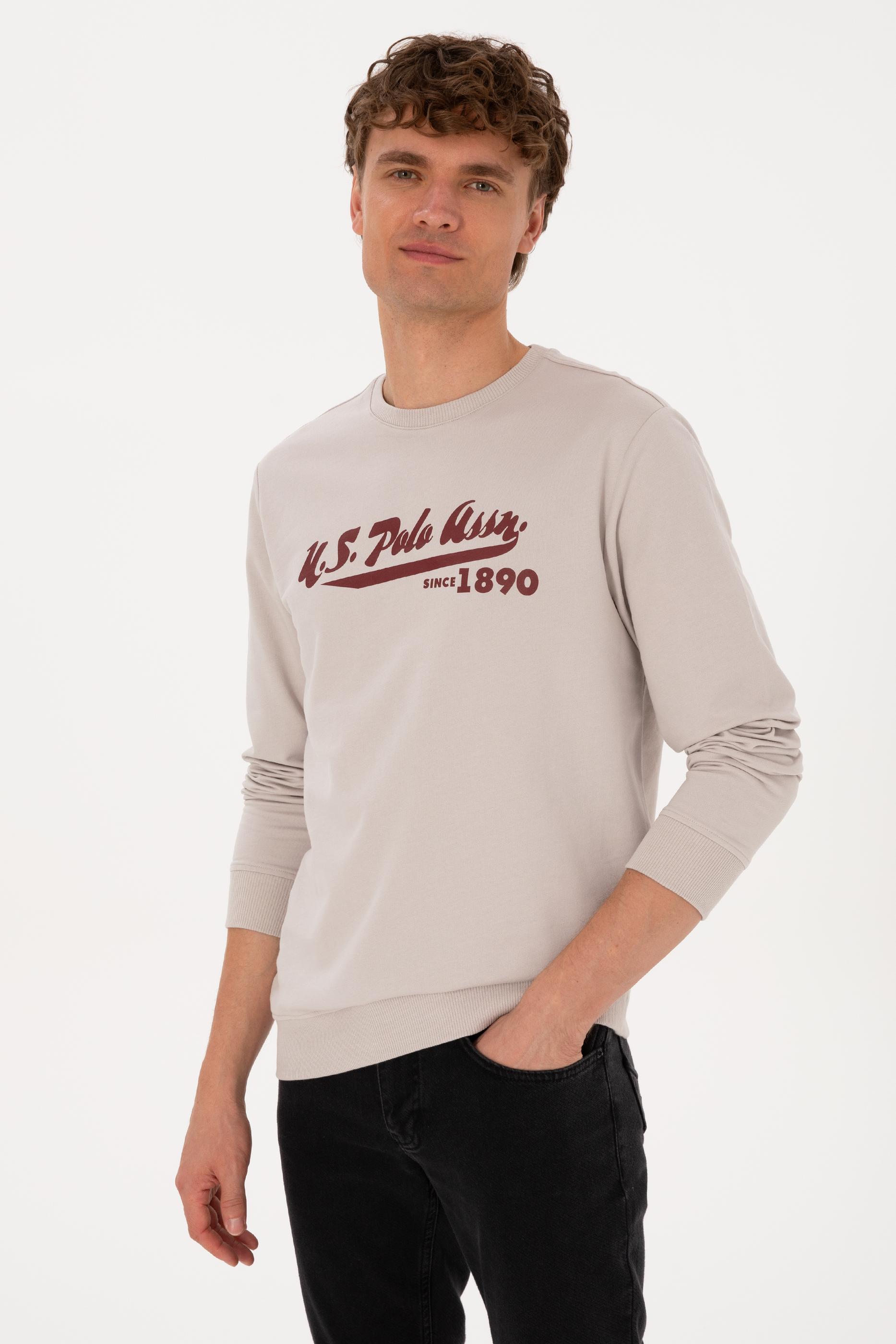 Erkek Bisiklet Yaka Regular Fit Taş İnce Sweatshirt