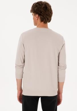 Erkek Bisiklet Yaka Regular Fit Taş İnce Sweatshirt - 50316315026