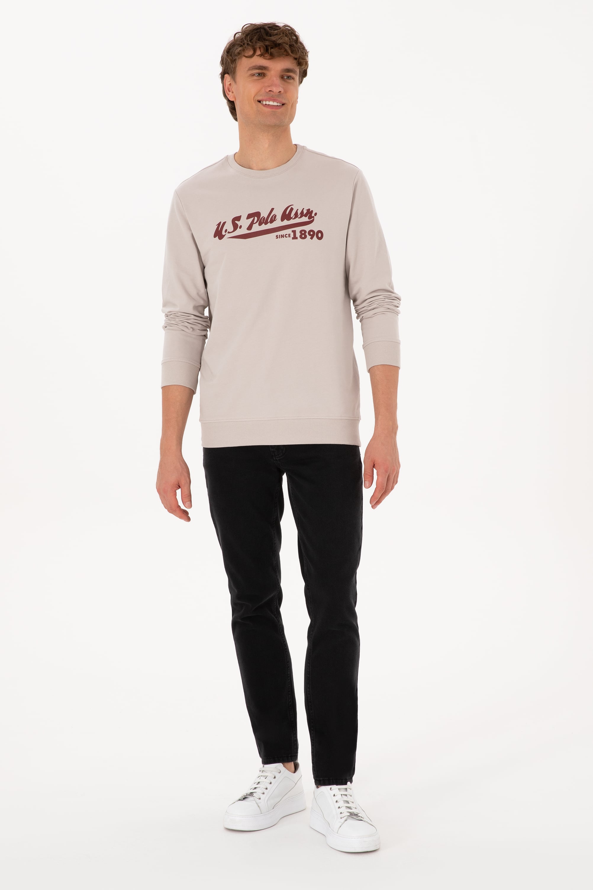 Erkek Bisiklet Yaka Regular Fit Taş İnce Sweatshirt - Image 4
