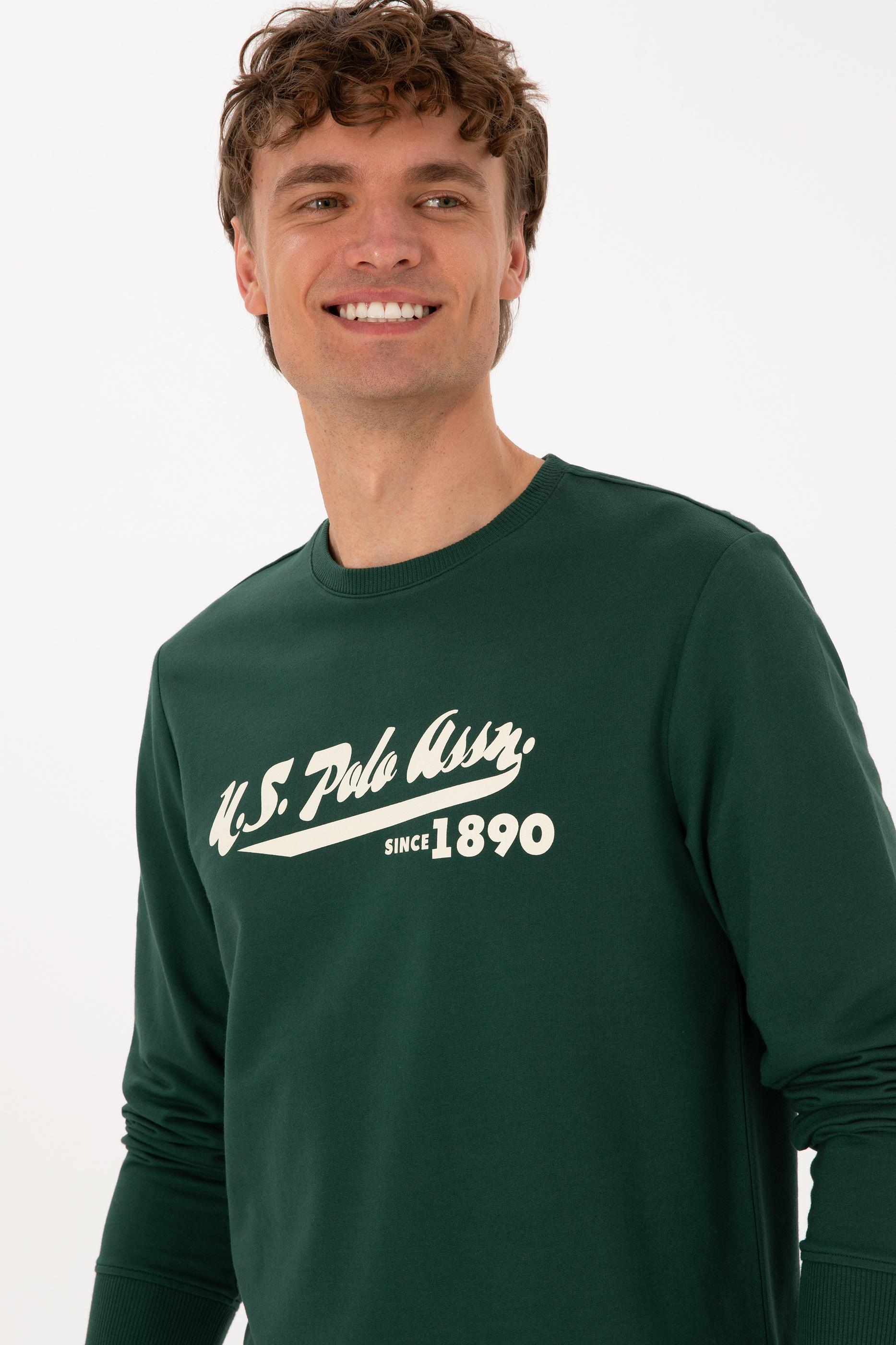 Erkek Bisiklet Yaka Regular Fit Koyu Yeşil İnce Sweatshirt