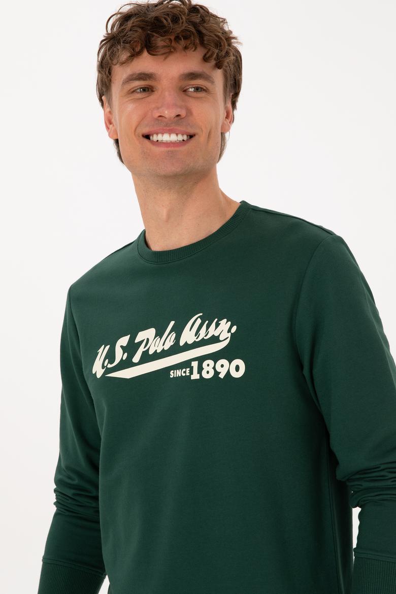 Erkek Bisiklet Yaka Regular Fit Koyu Yeşil İnce Sweatshirt - 50316315066