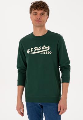 Erkek Bisiklet Yaka Regular Fit Koyu Yeşil İnce Sweatshirt - 50316315066